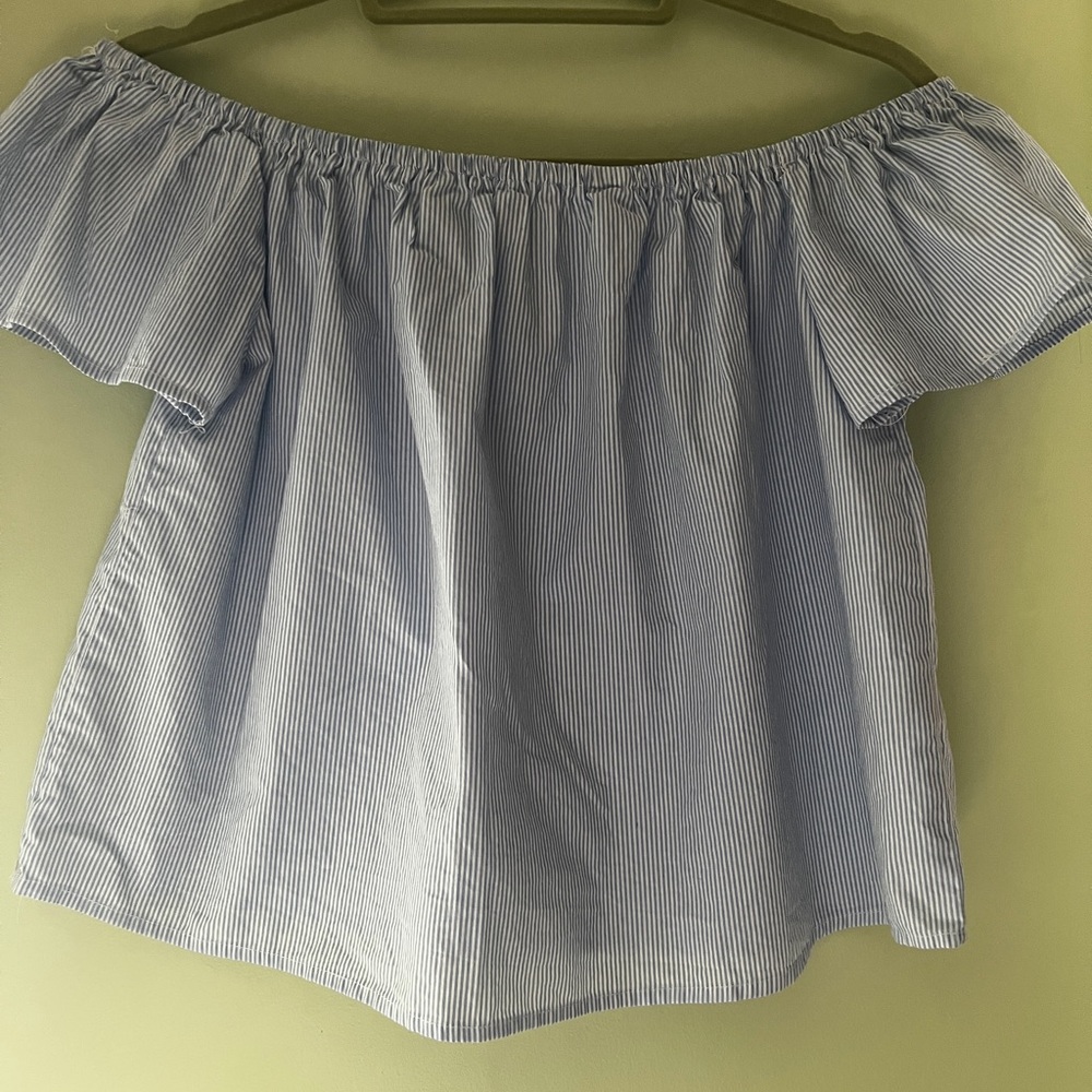 Blue Striped Off-Shoulder Top - Picture 2 of 5